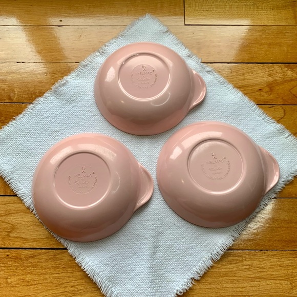 Set of 3 Pink Melmac Melamine Berry Bowls by Maplex Toronto Shell Curl Handle - Picture 3 of 6